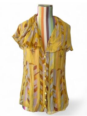 Vintage Y2K Carolina Herrera 100% Silk Draped Collar Button Blouse